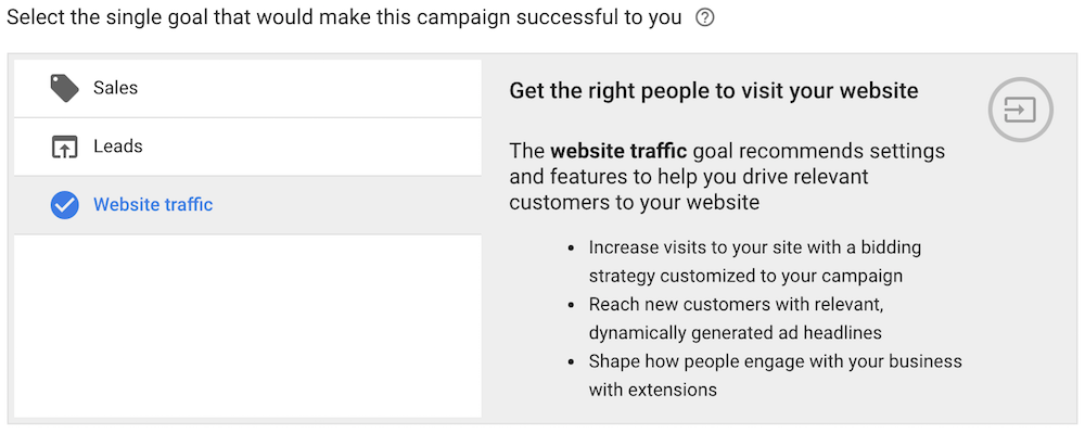 adwords search campaign goal